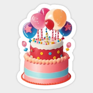 cake, candles and balloons Sticker